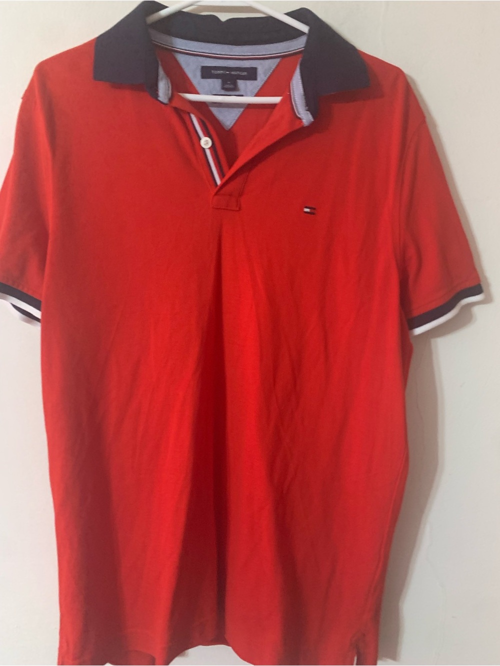 Tommy Hilfiger Men’s Red Polo with Navy Contrast Collar